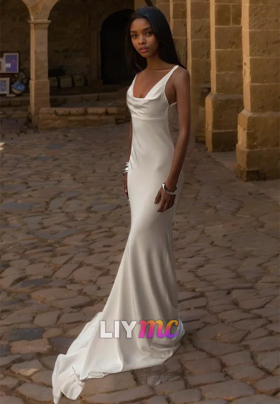 Exclusive Savings Scoop Straps Sleek Simple Sleeveless Mermaid Beach Wedding Dress