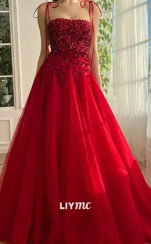 Great Deals LP2103 - Straight Across Spaghetti Straps Floral Tiered Tulle A-Line Prom Dress