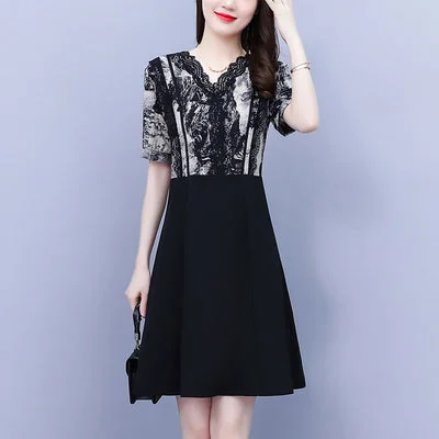 Grand Opening Sale Plus Size Lace Marble Print Dress