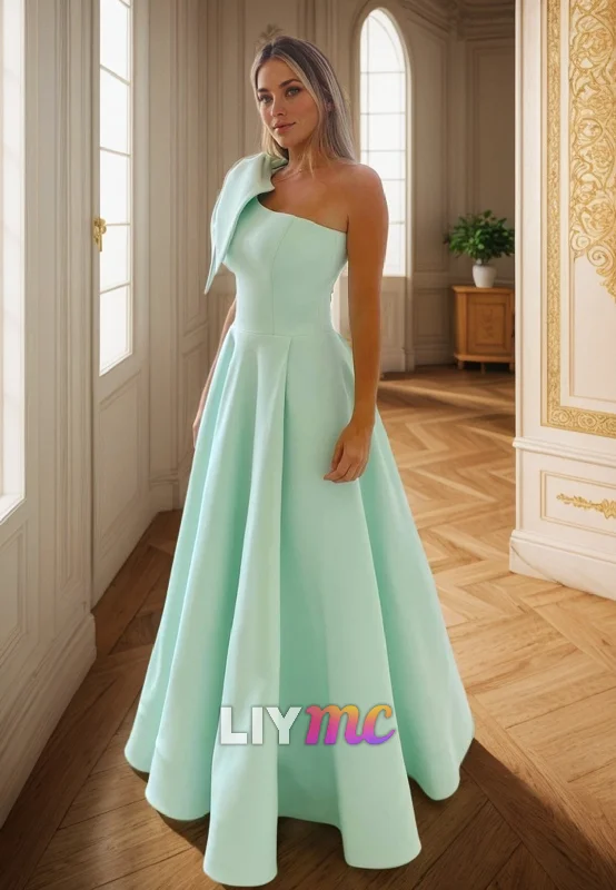 LP2292 - Asymmetrical Sleeveless Pleated A-Line Sleek Satin Prom Dress