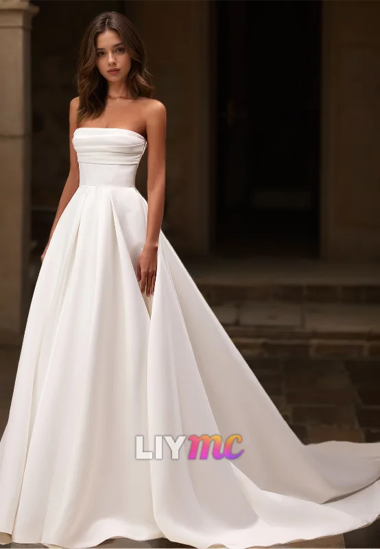 Epic Deals Straight Across Sleeveless Pleated Sleek A-Line Wedding Dress