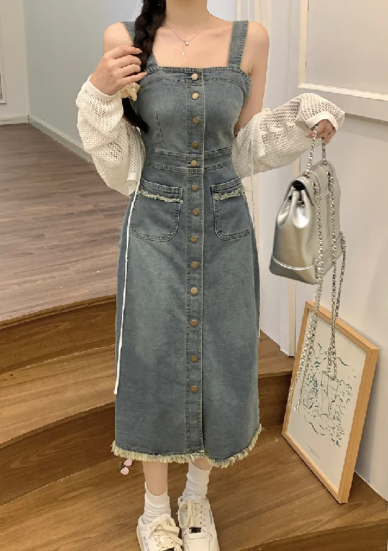 Plus Size Hollow Crop Cardigan and Denim Pinafore Pencil Dress Set