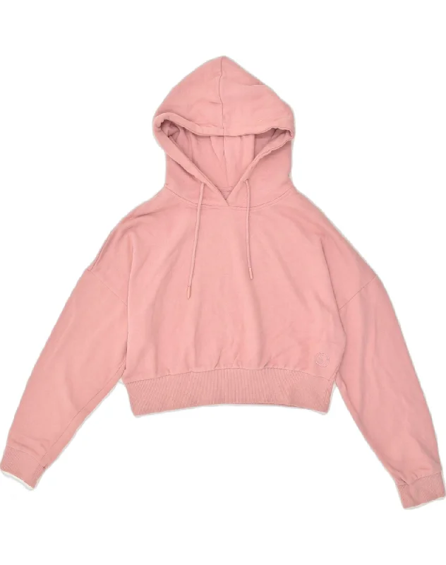 Deep Discounts SUPERDRY Womens Crop Hoodie Jumper UK 14 Large Pink Cotton