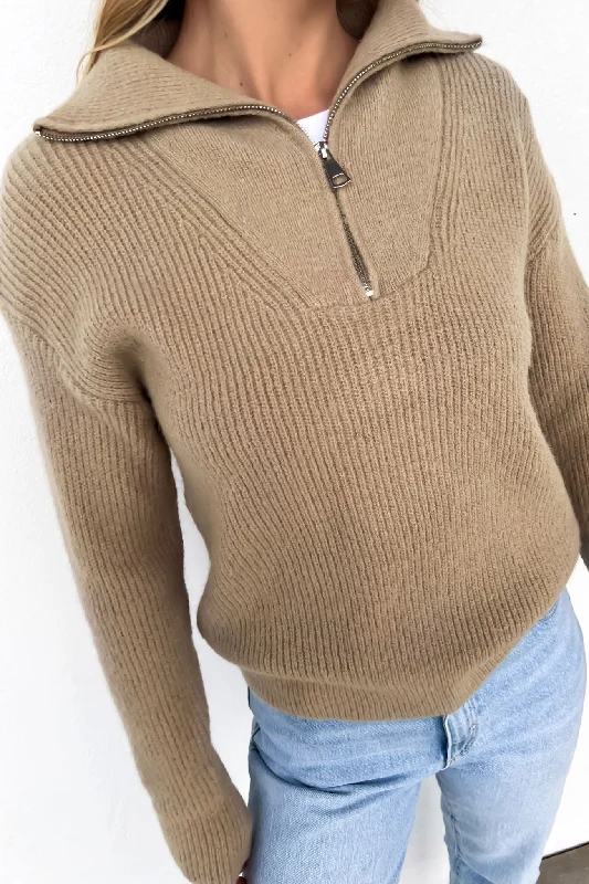 Take Advantage Victoria 1/4 Zip Knit Jumper Camel
