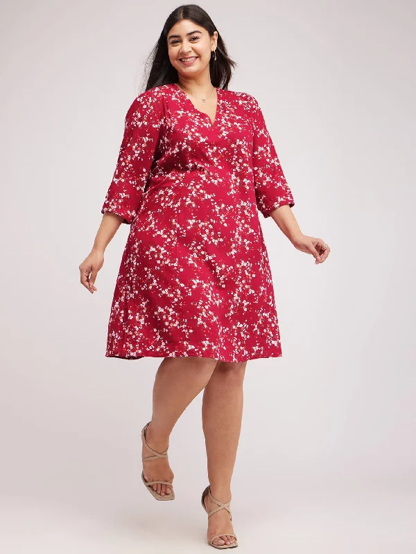 Today's Special Floral Print A-line Dress - Red