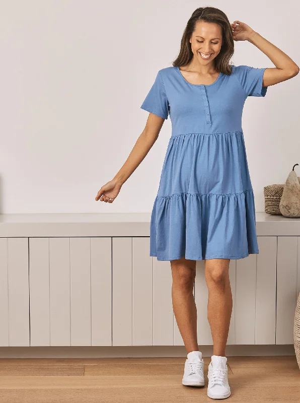 Lowest Prices Lana Maternity Tiered Dress in Blue