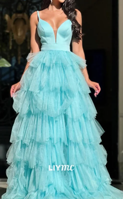 Can't Be Beat LP2017 - V-Neck Sleeveless Tiered Tulle Ball Gown Prom Dress