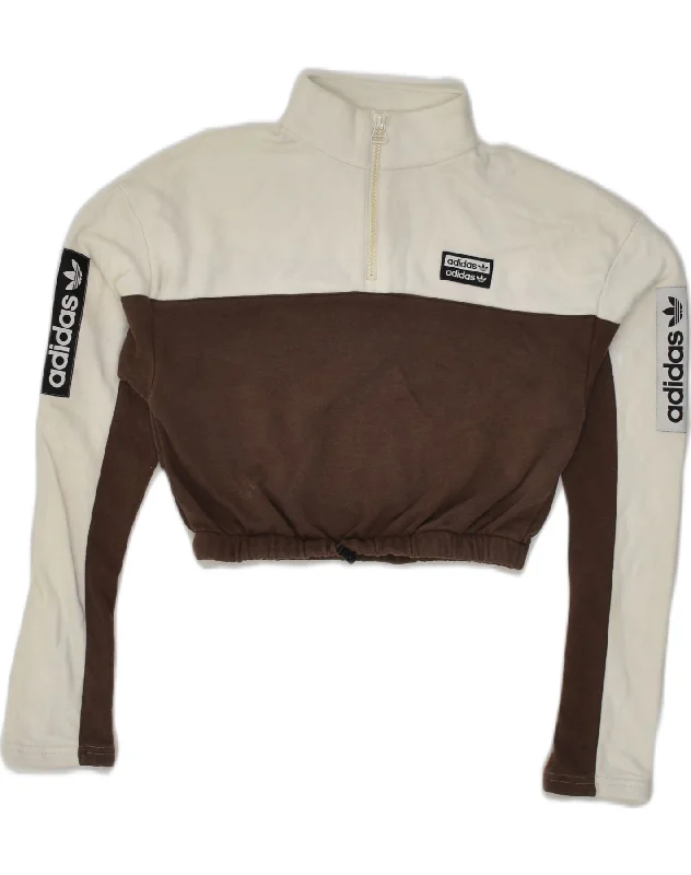 Warehouse Sale ADIDAS Womens Crop Zip Neck Sweatshirt Jumper UK 8 Small  Brown