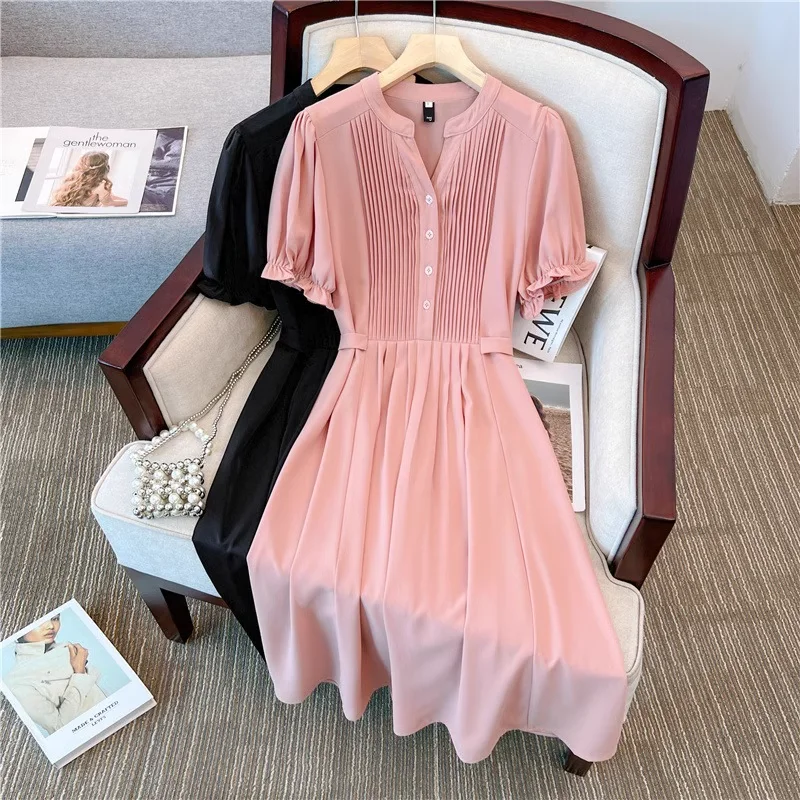 Midnight Madness Plus Size Pleat Notch Neck Dress