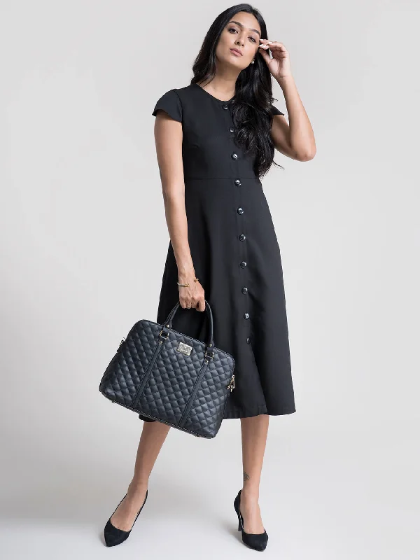 Act Fast Round Neck A line Dress - Black