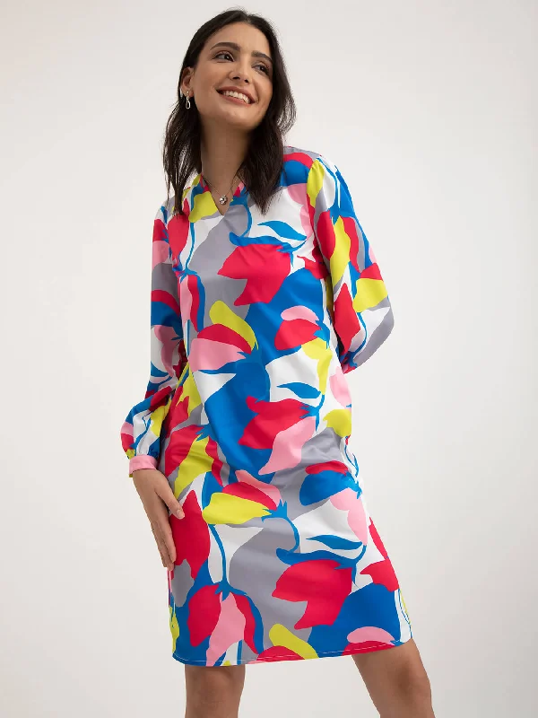 Deal Dash Abstract Floral Print Dress - Multicolour