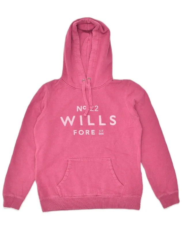 Amazing Deals JACK WILLS Womens Graphic Hoodie Jumper UK 12 Medium Pink Cotton