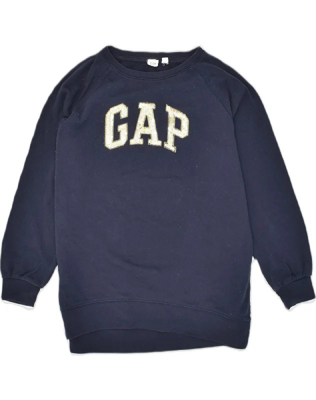Quick Sale GAP Womens Longline Graphic Sweatshirt Jumper UK 6 XS Navy Blue Cotton