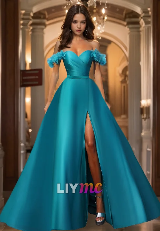 Act Fast Off-Shoulder Strapless Sleek Satin A-Line Prom Dress