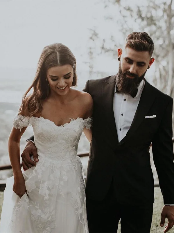 Super Bargain Delicate Appliqued Tulle Wedding Dresses A-line Long Bridal Gowns JKB5108