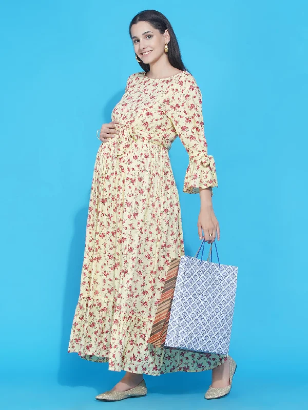 Midnight Madness Yellow Floral Maxi Baby Shower Dress