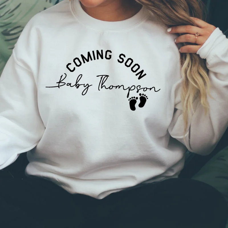 Exclusive Savings Coming Soon Personalised Baby Announcement Sweatshirt (MRK X)