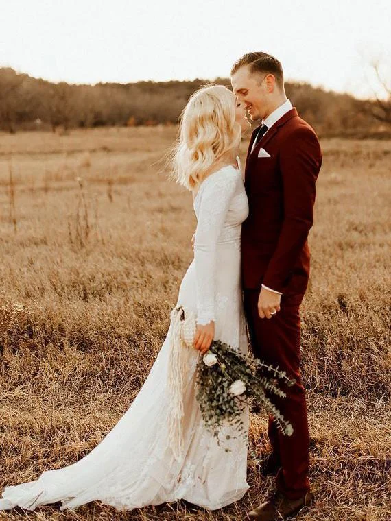 Lowest Prices Ivory Long Sleeve Rustic Wedding Dresses Backless Sheath Beach Wedding Dress NA2007