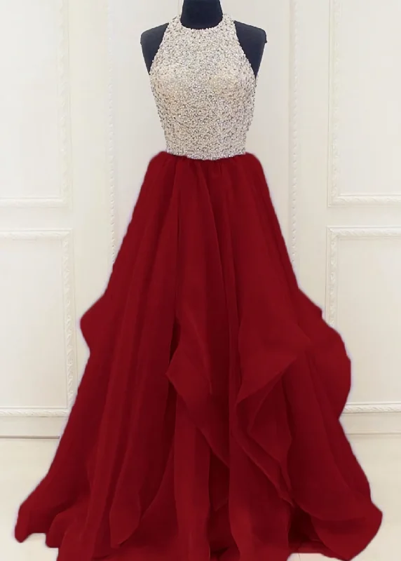 Inventory Reduction Gorgeous Beaded Sequins Prom Dresses, Keyhole Organza Sweet Party Gown