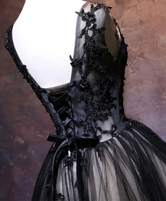 Don’t Miss Out Black V Neck Lace Short Prom Dress, Black Party Dress