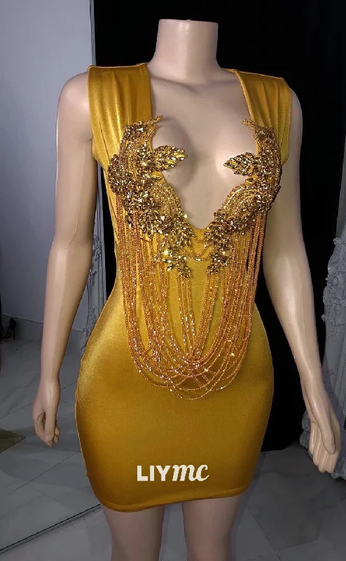 Midnight Sale LP2232 - V-Neck Sleeveless Appliques Beaded Short Bodycon Prom Dress Midnight Sale LP2232 - V-Neck Sleeveless Appliques Beaded Short Bodycon Prom Dress