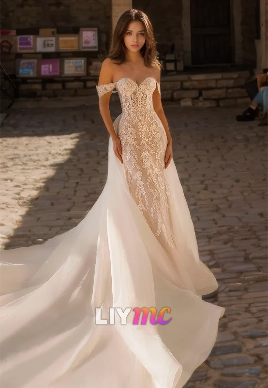 Big Discounts Sweetheart Strapless Lace Appliques Mermaid Wedding Dress