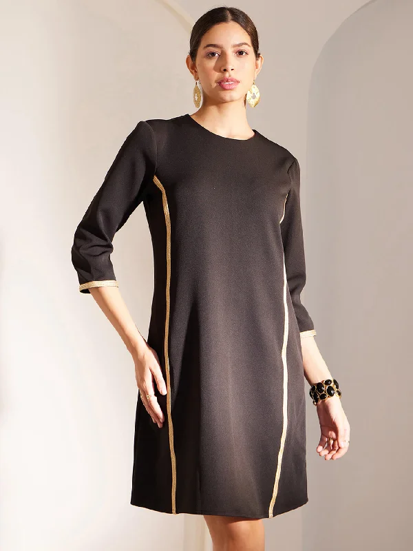 The Best Prices Lace Detail Crew Neck Dress - Black