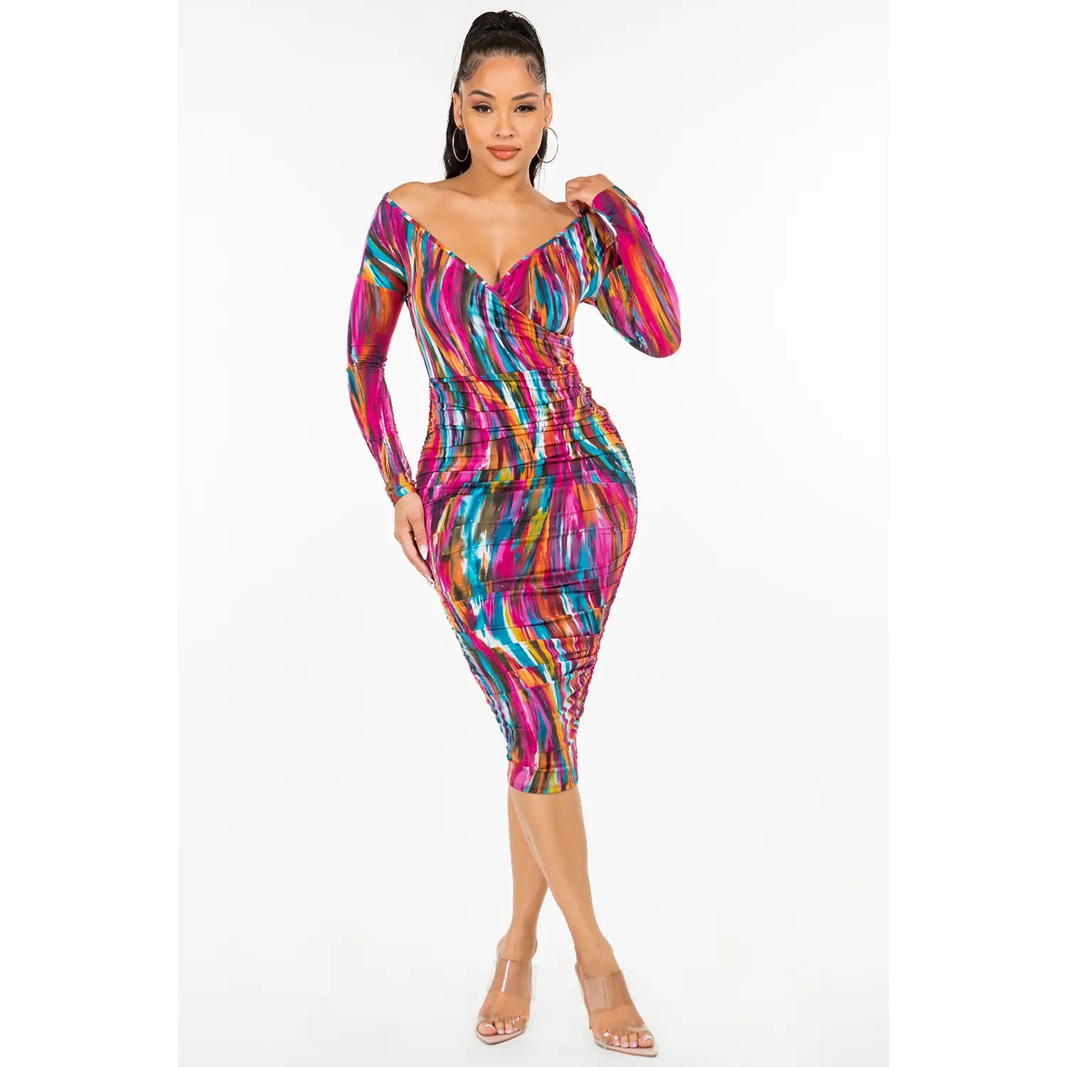 Unmissable Offer Wrap Shirred Wrap Midi Dress