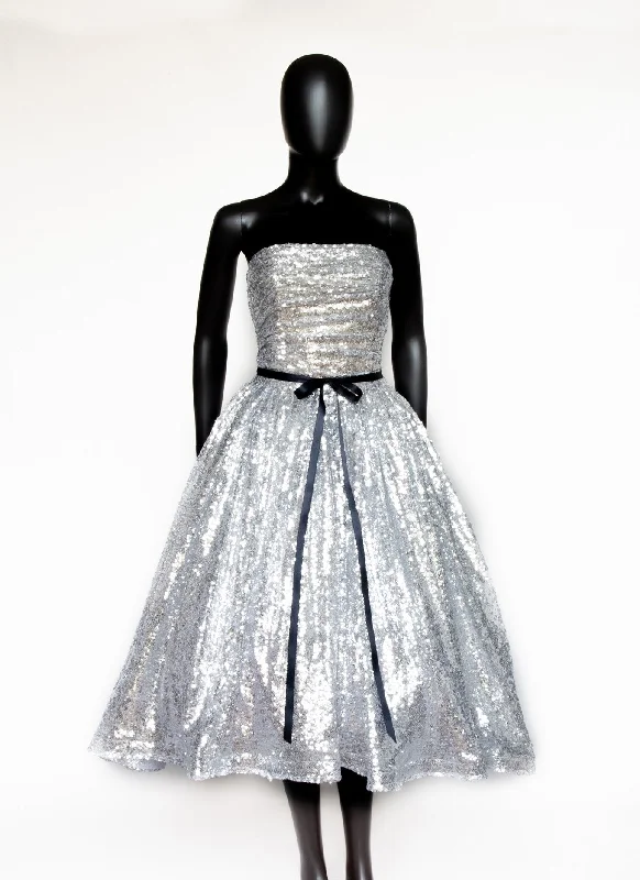 Enchanted - Silver Sequin Midi Dress