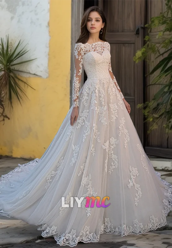 Price Drop Off-Shoulder Long Sleeves Lace Appliques Ball Gown Wedding Dress