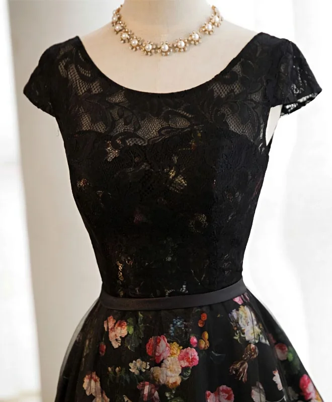 Buy More, Save More Black Lace Floral Patterns Long Prom Dress, Black Evening Dress