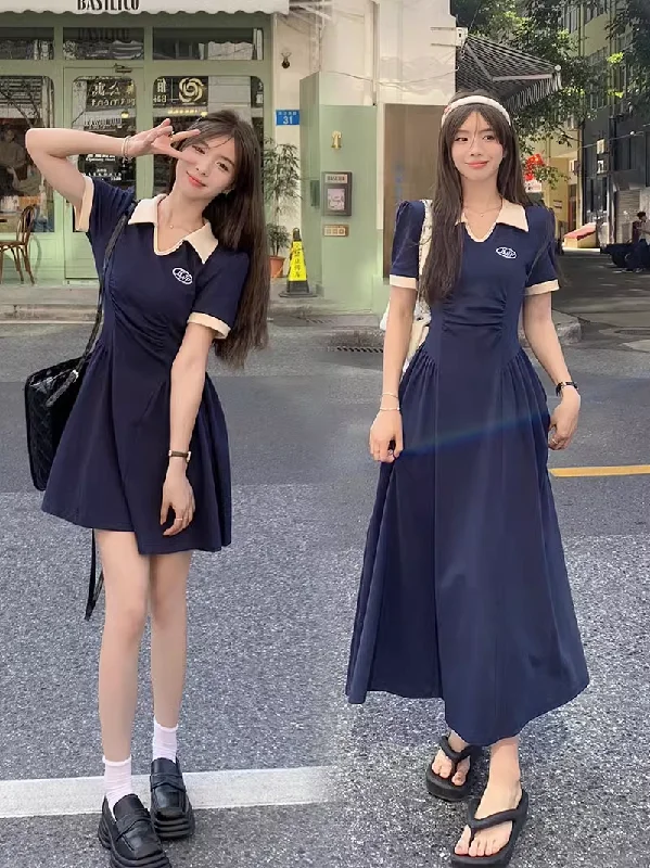 Plus Size Korean Navy Polo T Shirt Dress