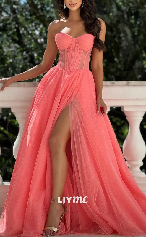 Exclusive Online Offer LP2171 - Sweetheart Sleeveless Sheer High Slit Tulle Ball Gown A-Line Prom Dress Exclusive Online Offer LP2171 - Sweetheart Sleeveless Sheer High Slit Tulle Ball Gown A-Line Prom Dress