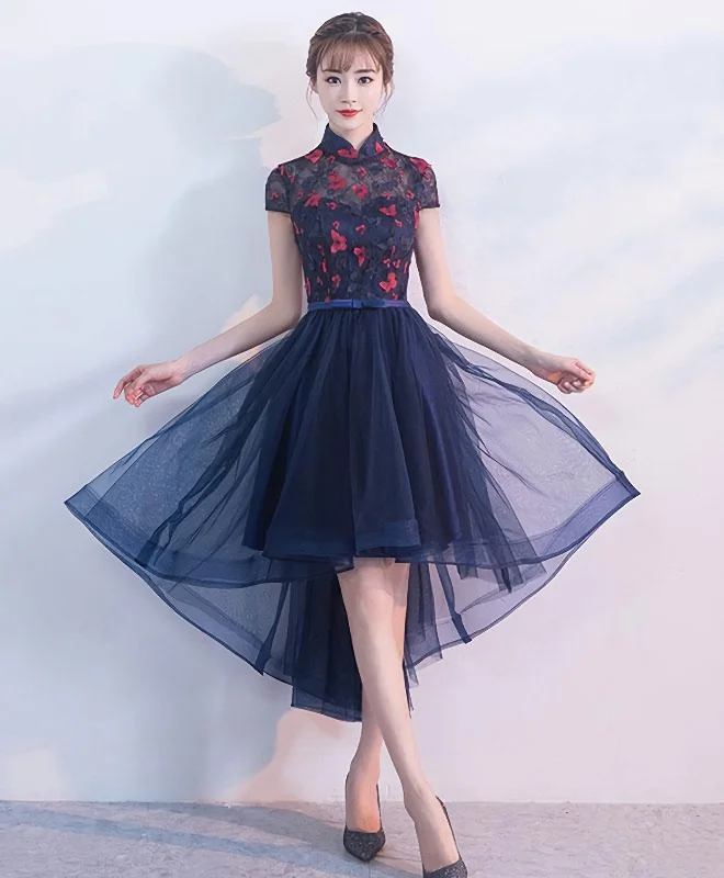 Deep Discounts Blue Tulle Lace High Low Prom Dress, Blue Homecoming Dress