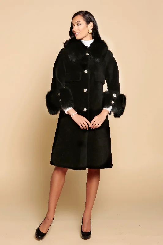 Incredible Offers 'Hayworth' Wool and Faux Fur Coat in Nero