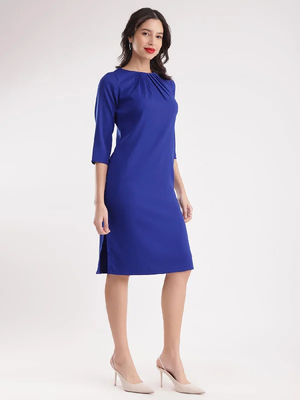 Front Pleat Shift Dress - Royal Blue