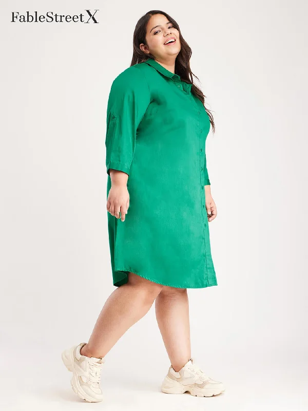 Exclusive Online Offer Cotton Shirt Dress - Green