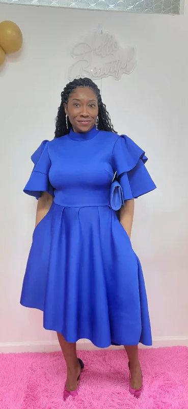 Massive Deals Women's Short Ruffle Sleeve Hi Low Dress