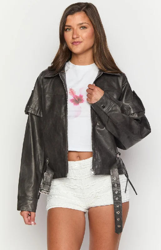 Price Blitz Jessica Anne PU Washed Black Jacket