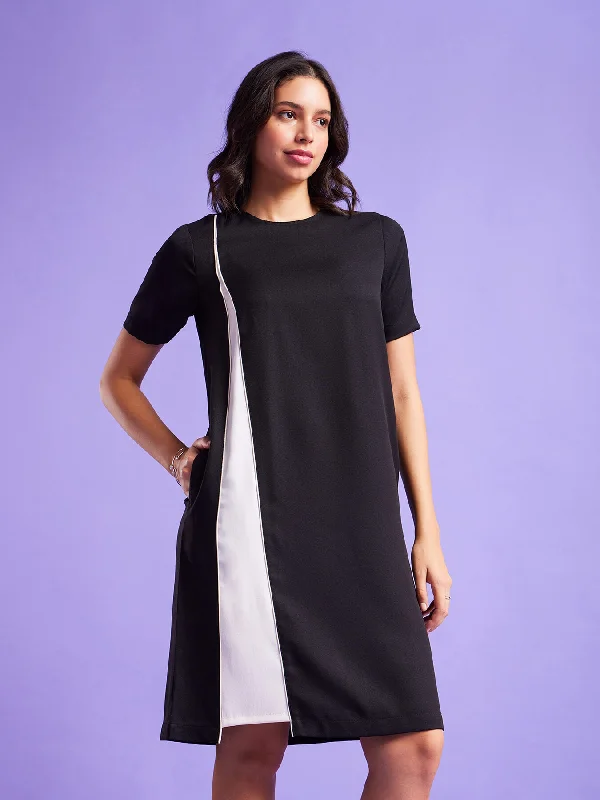 Online Exclusive Colour Block Round Neck Dress - Black And White
