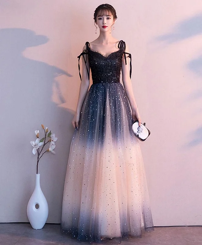 Crazy Deals Black Sweetheart Tulle Sequin Long Prom Dress, Black Evening Dress