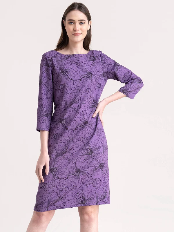 Clearance Event Floral Print Shift Dress - Purple