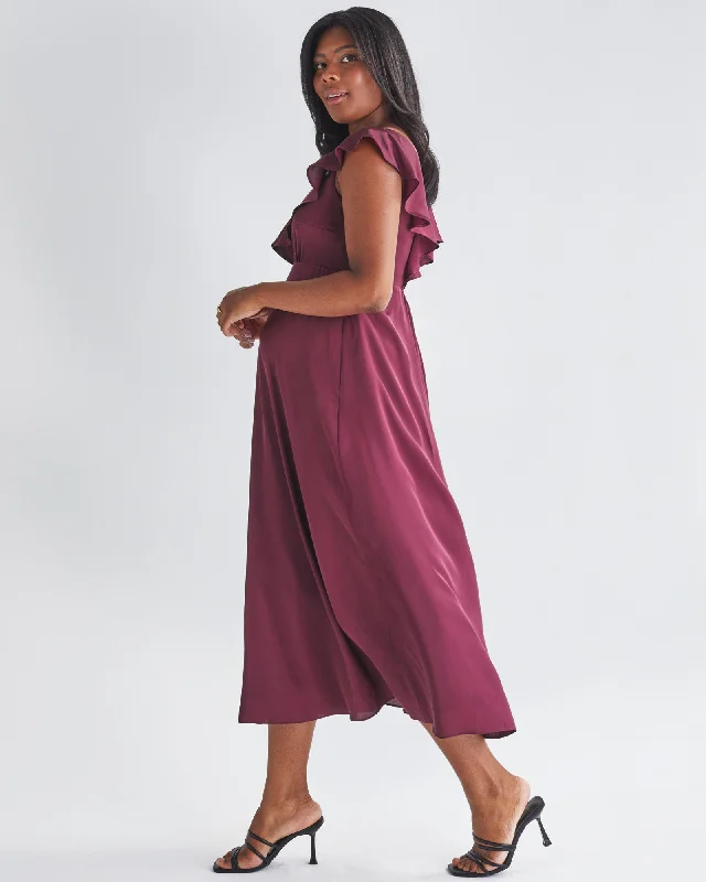 Crazy Deals Mika Maternity Evening Ruffle Dress in Wine