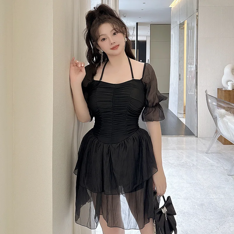 Best Seller Plus Size Korean Dress Halter Short Sleeve Dress Swimsuit