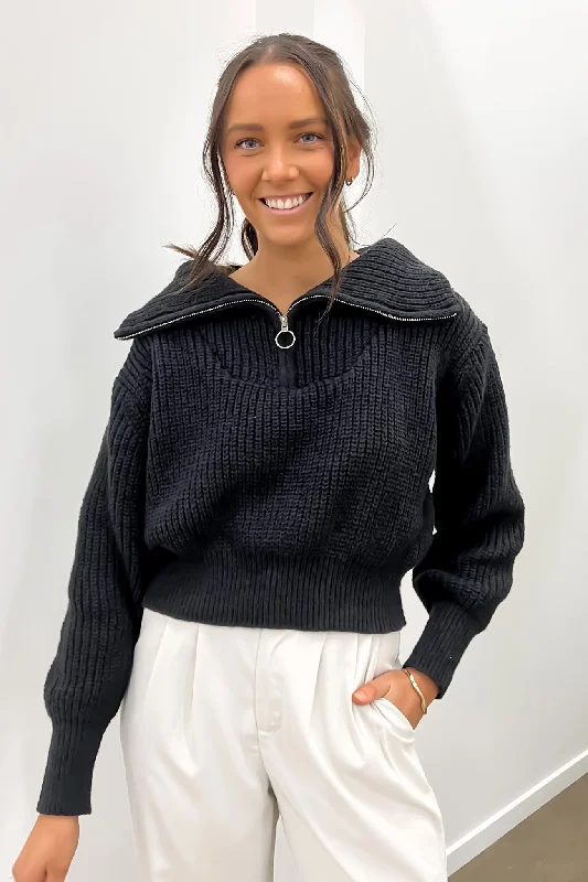 Factory Direct Sale Briony 1/4 Zip Knit Jumper Black