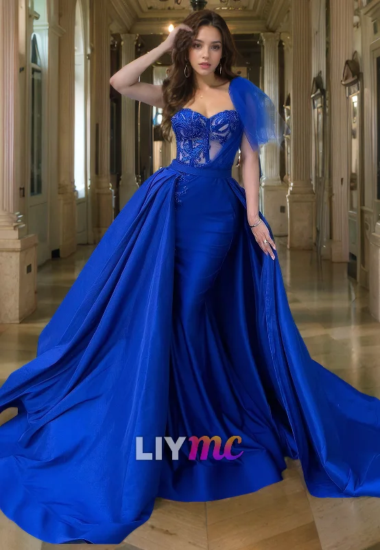 Stock Up and Save LP2168 - Sweetheart Appliques Sheer Fitted Mermaid Prom Dress