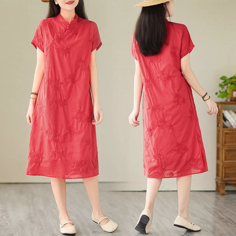 Special Promotion Plus Size Red Casual Cheongsam Midi Dress