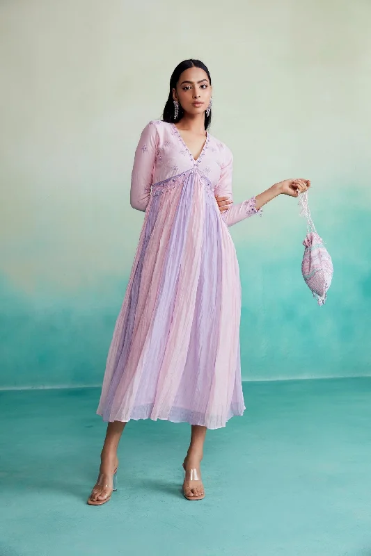 Special Buy Petala dress - Orchid Pink & Lavender pleated hand embroidered Dress