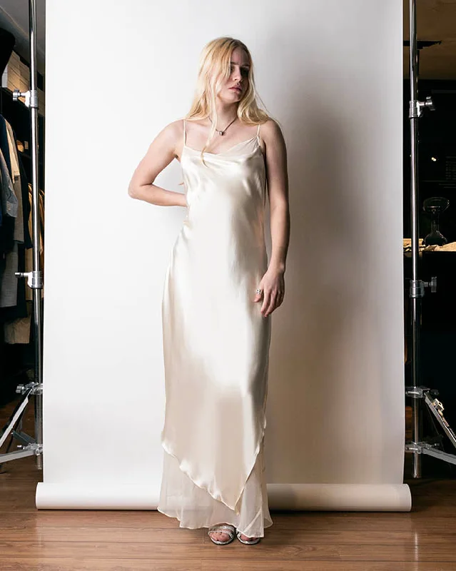 YEAR-End Clearance 2000s Donna Karan Bias Cut Ivory Silk Dress M