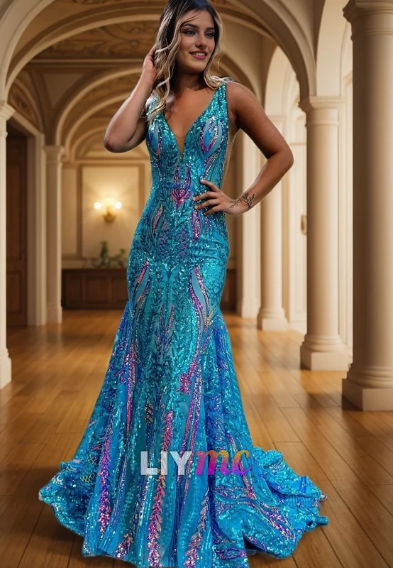 Daily Deals LP2314 - V-Neck Sleeveless Appliques Mermaid Prom Dress